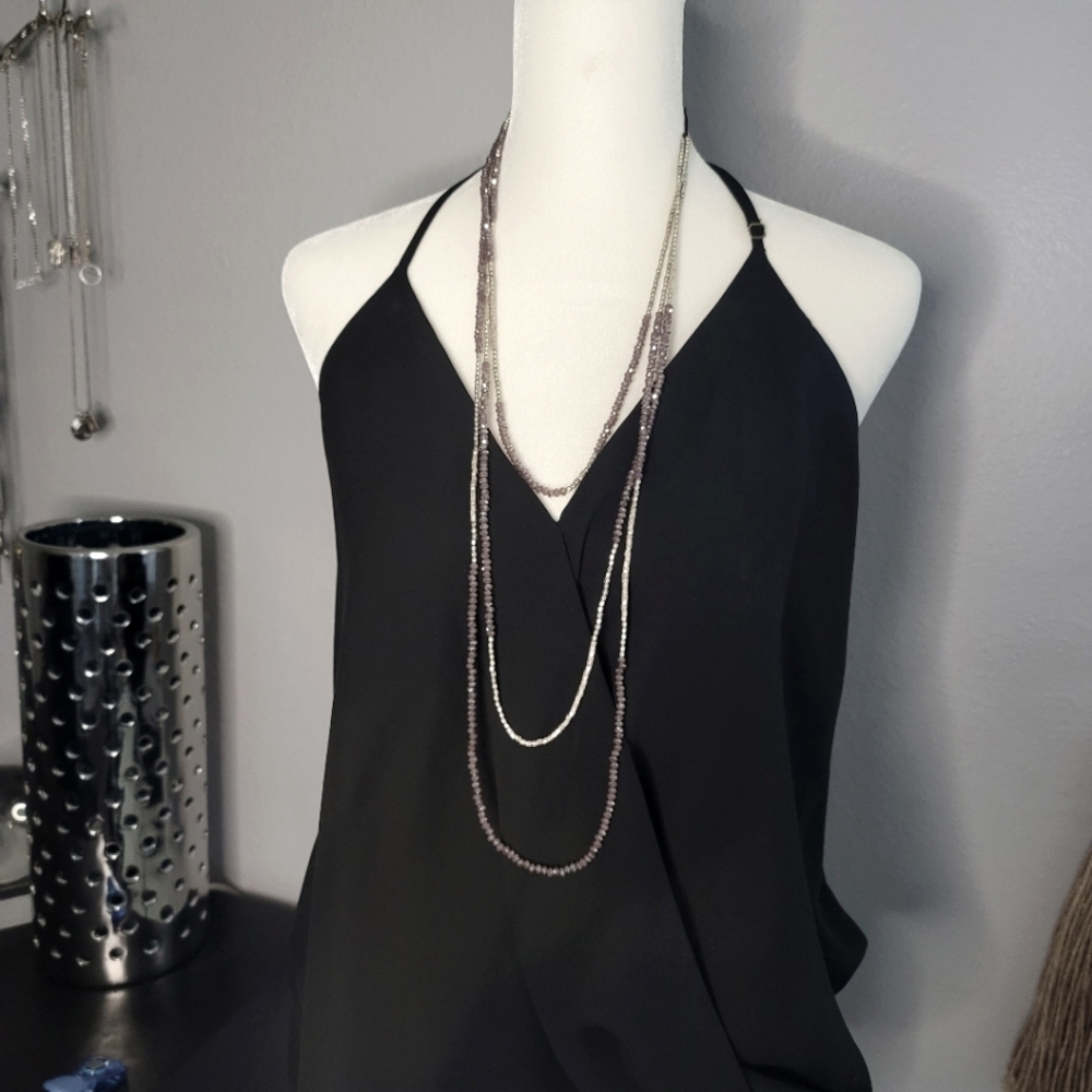 Silver and Amythyst Beaded Neclace with Leather